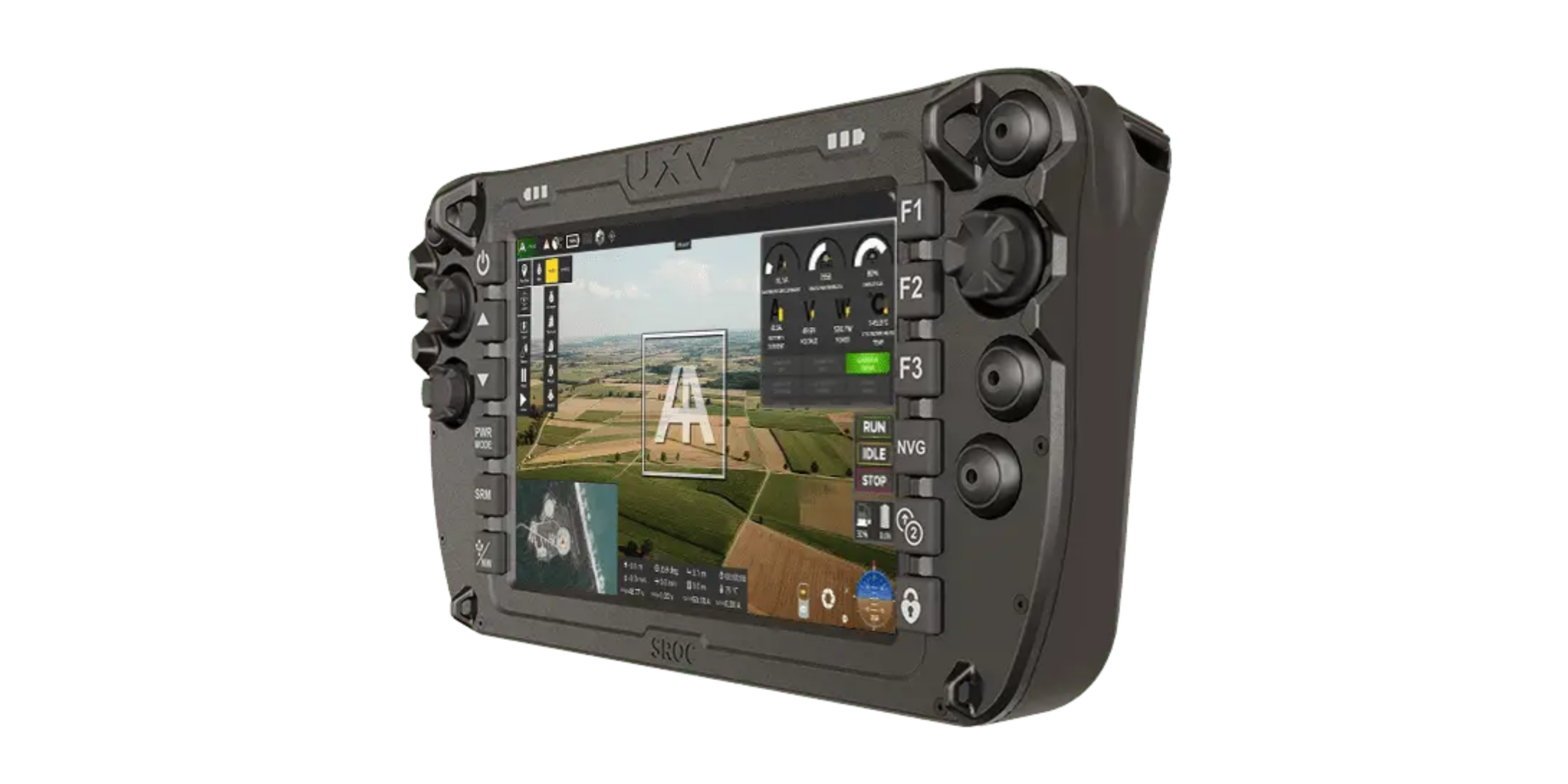 C-SRoC angled view highlighting SBM swappable battery modules and SRM radio sledge