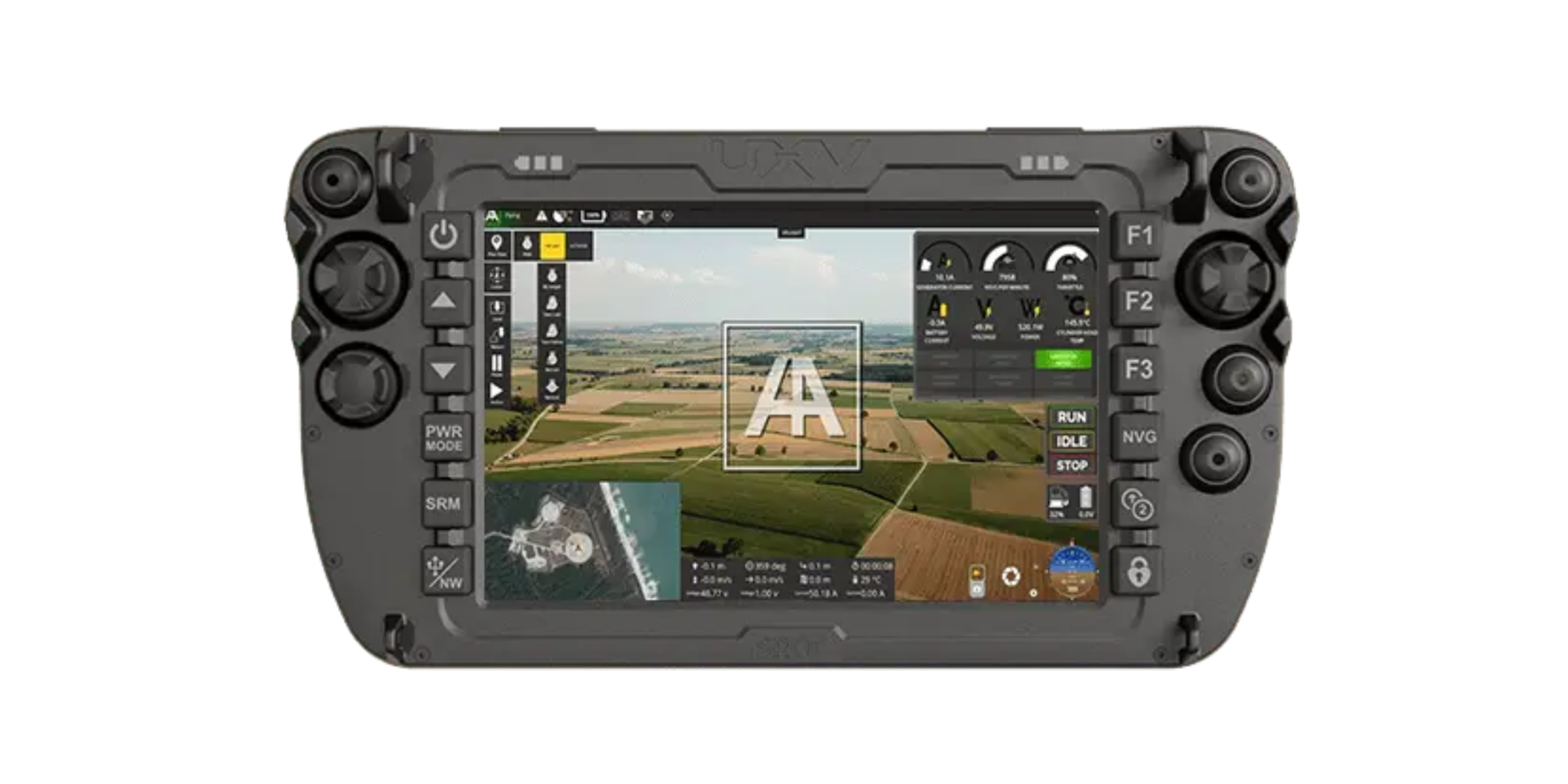 Harris Aerial C-SRoC Soldier Robotic Controller with 7 inch glove-touch WXGA display showing mission HUD