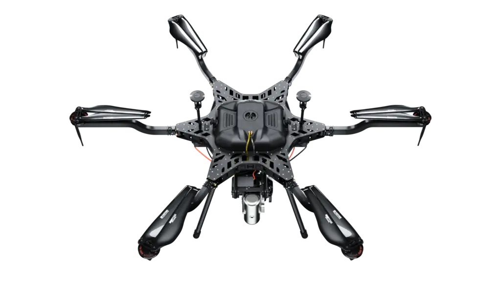 Harris Aerial Carrier H6 Hybrid EFI heavy-lift drone, studio render on black