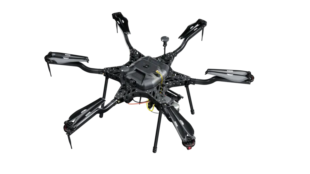 Harris Aerial Carrier H6 Hybrid EFI gas-electric drone, studio render on black