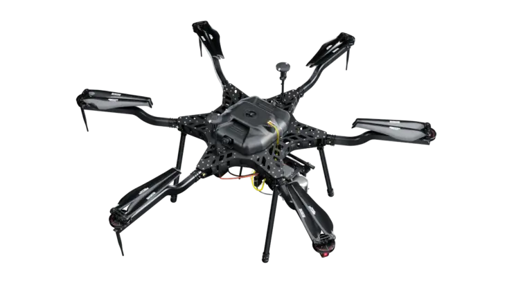 Harris Aerial Carrier H6 Hybrid EFI gas-electric drone, studio render on black