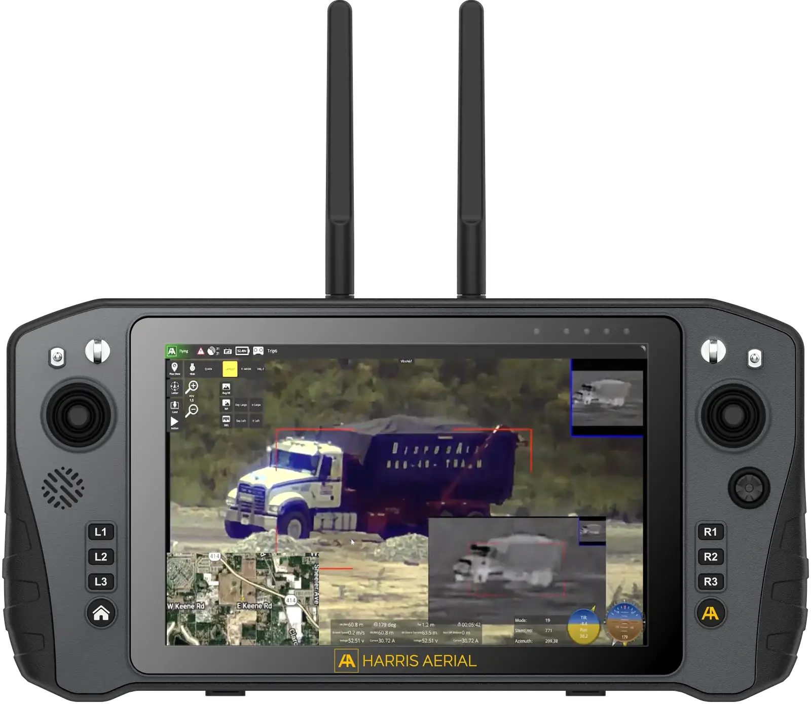 Harris Aerial NEXUS drone ground control station running HA GroundControl with live object tracking