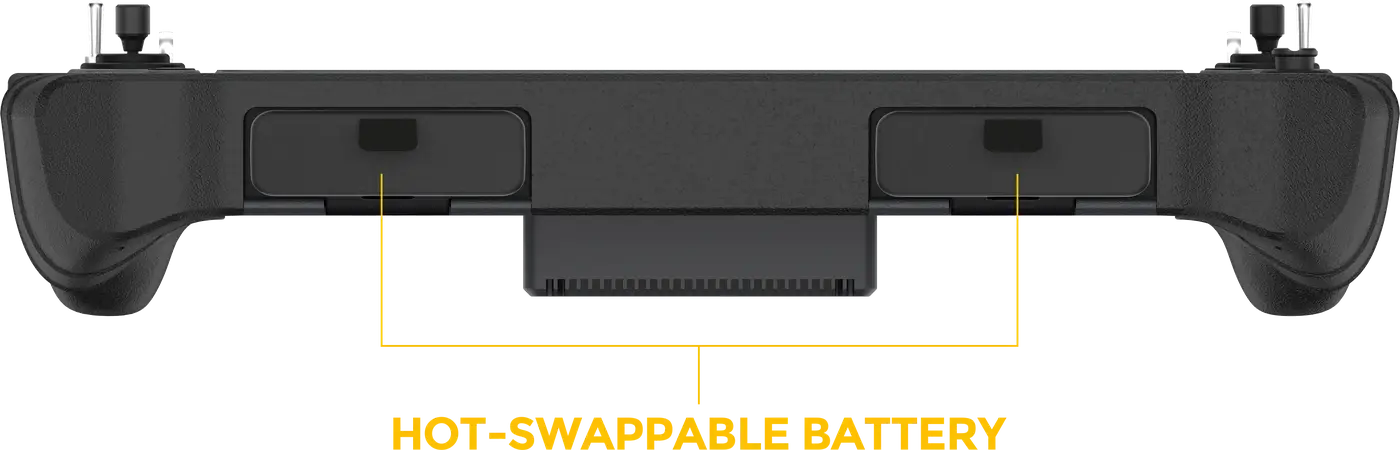 NEXUS hot-swappable battery compartment on the underside of the handheld ground control station